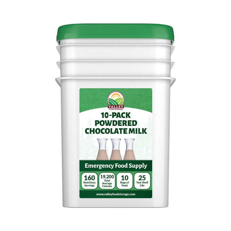 Chocolate Powdered Milk | 10 Pack + Bucket DAIRY Freeze Dried Milk | Buy Fortified Powdered Milk for Long Term Storage  From Valley Food Storage