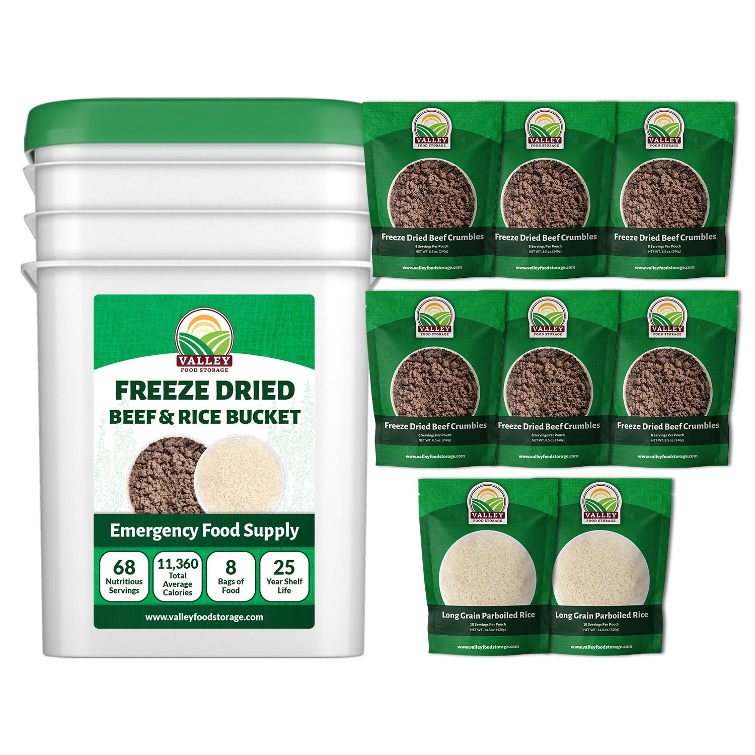 Freeze-Dried Beef & Rice Bucket | USDA-Certified From Valley Food Storage