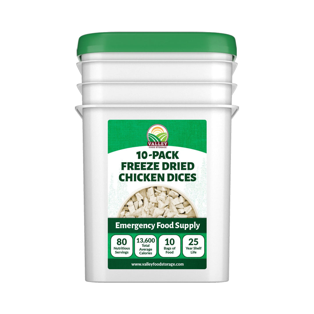 10-Pack Freeze Dried Chicken Dices From Valley Food Storage