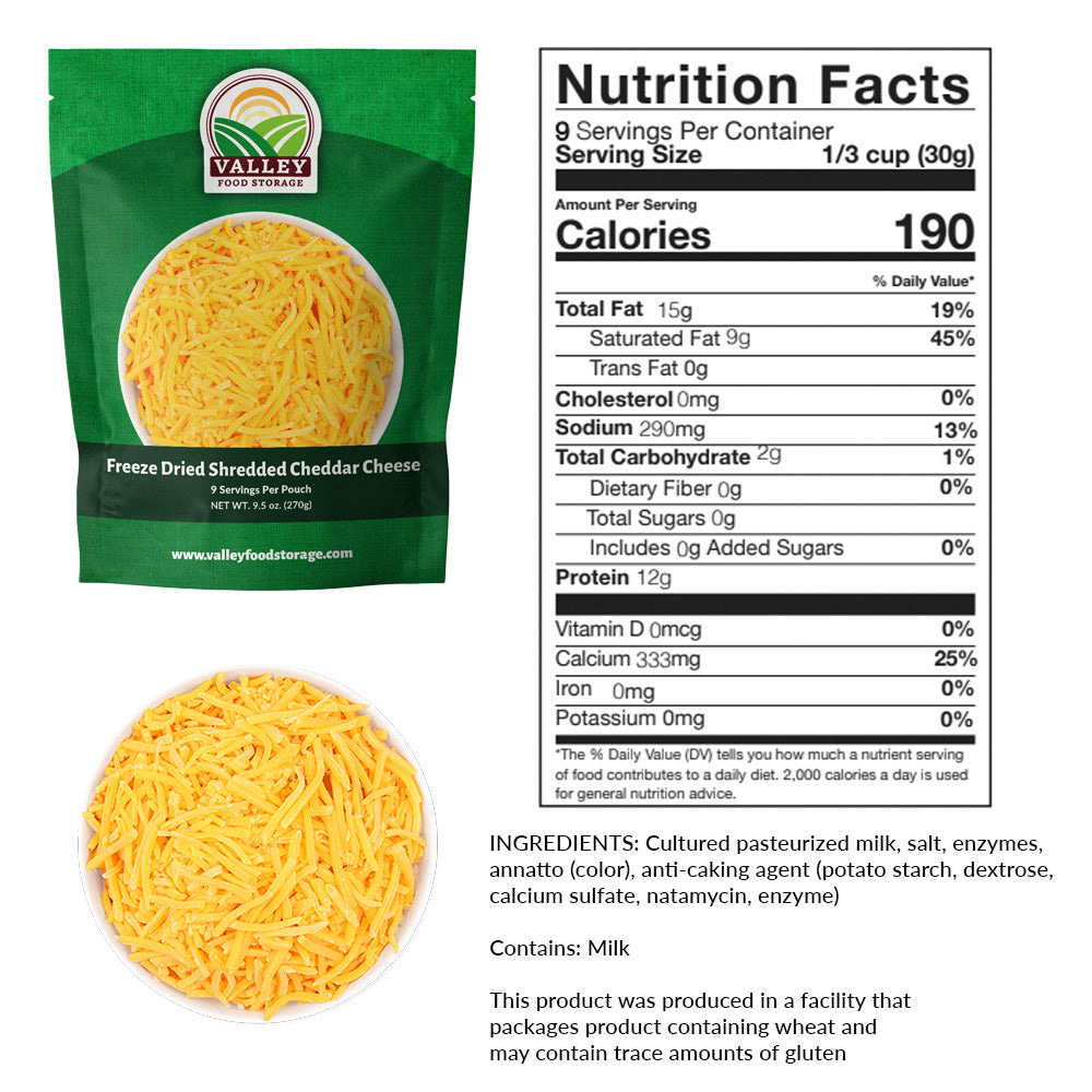Freeze Dried Shredded Cheddar Cheese From Valley Food Storage