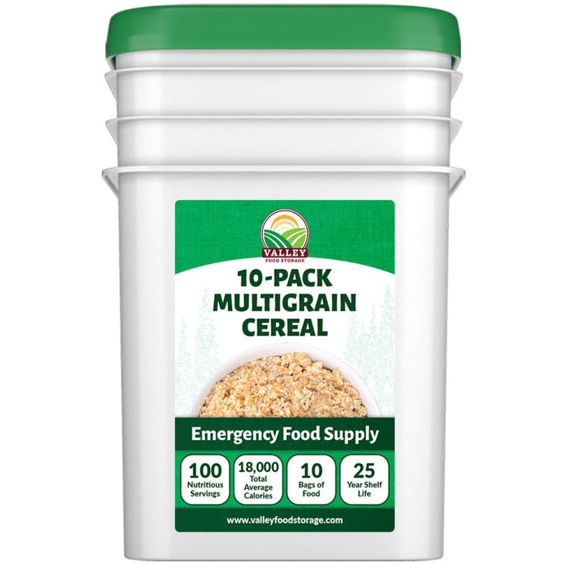 MultiGrain Dried Cereal | 10 Pack + Bucket BREAKFAST Dried Cereal in Bulk | Buy Dried Multigrain Cereal, the Best Cereal for Long Term Storage From Valley Food Storage