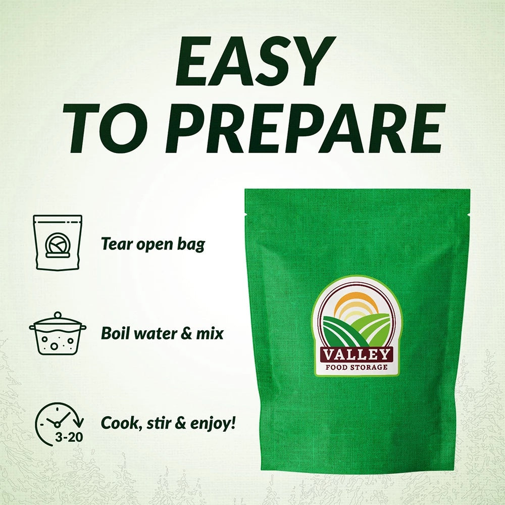 Easy to prepare:Tear open bag, Boil water &amp; mix, Cook, Stir &amp; Enjoy