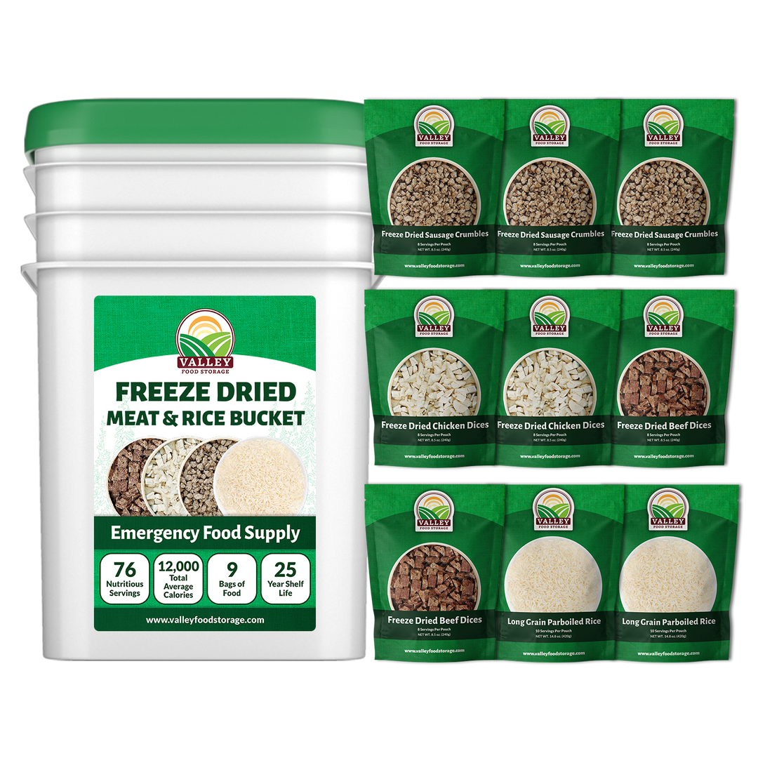 Valley Food Storage: Freeze Dried Meat & Rice Bucket